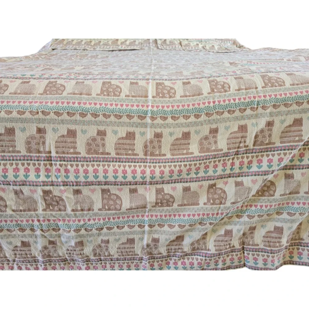 Vintage 80s JP Stevens Cat Print Full Flannel‎ Sheet Set 2 Matching Pillowcases